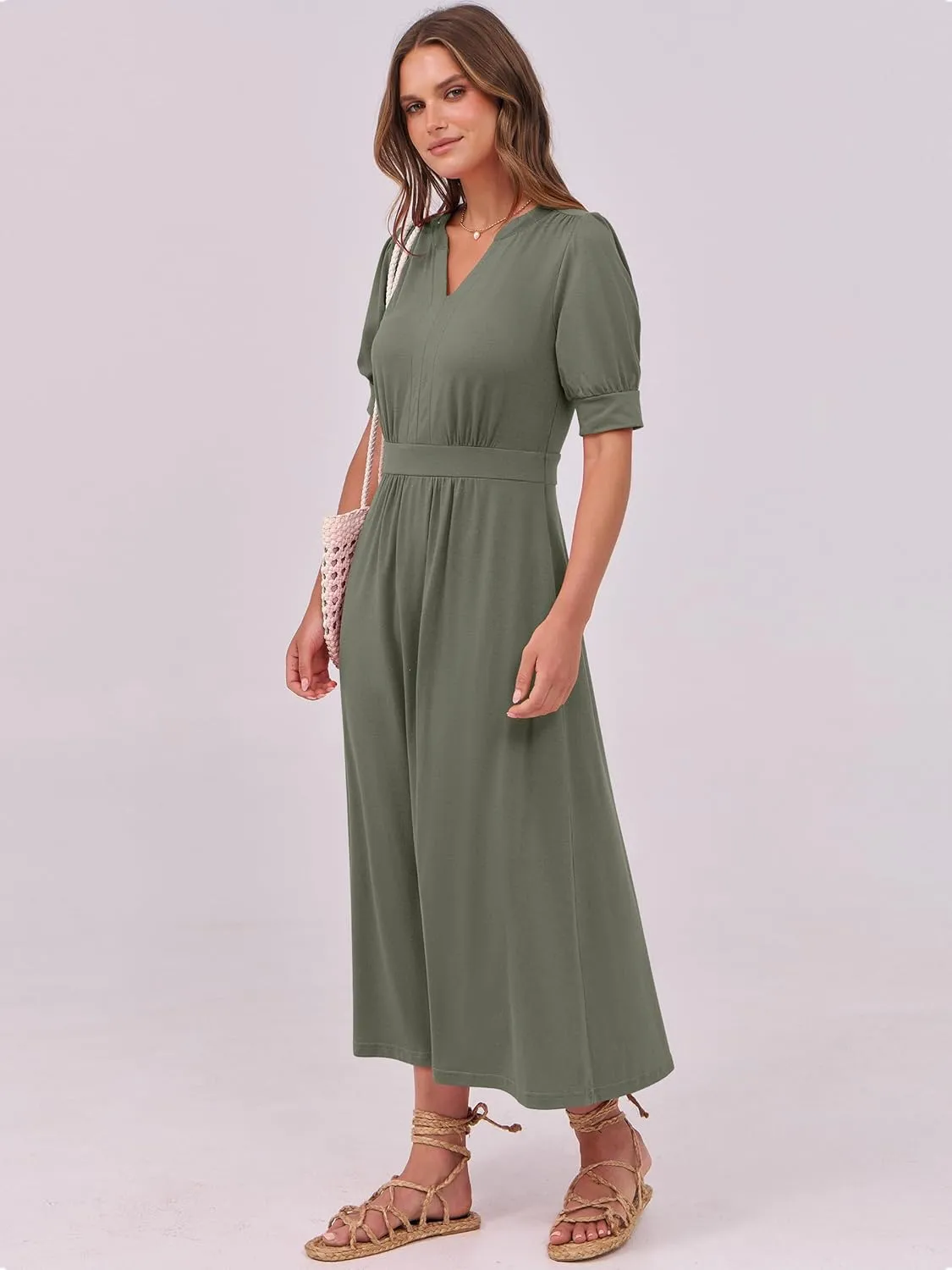 ANRABESS Women Boho Maxi Dresses Summer Short Sleeve V Neck Flowy Swing A-Line Casual Beach Long Dress