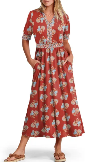 ANRABESS Women Boho Maxi Dresses Summer Short Sleeve V Neck Flowy Swing A-Line Casual Beach Long Dress