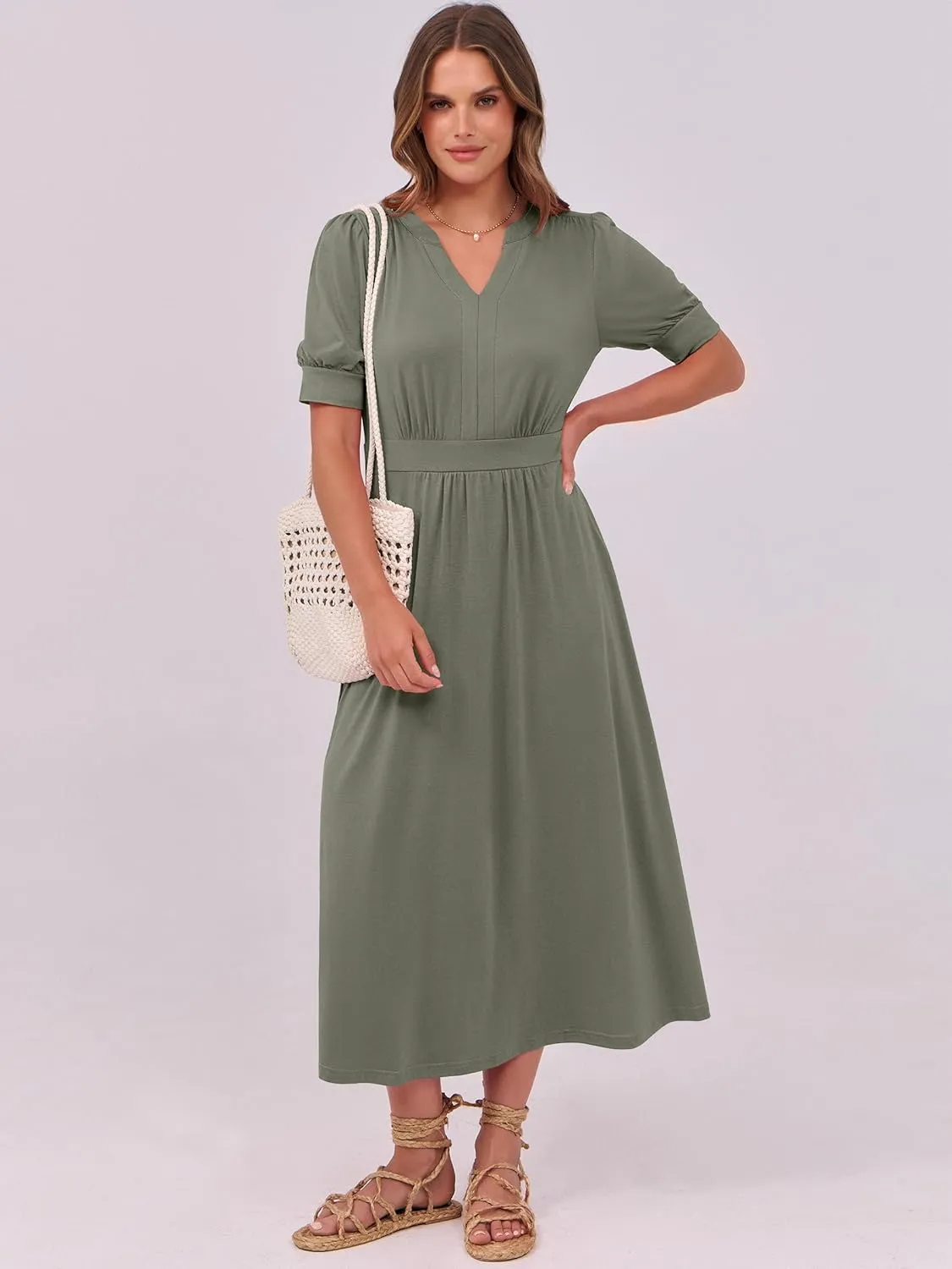 ANRABESS Women Boho Maxi Dresses Summer Short Sleeve V Neck Flowy Swing A-Line Casual Beach Long Dress