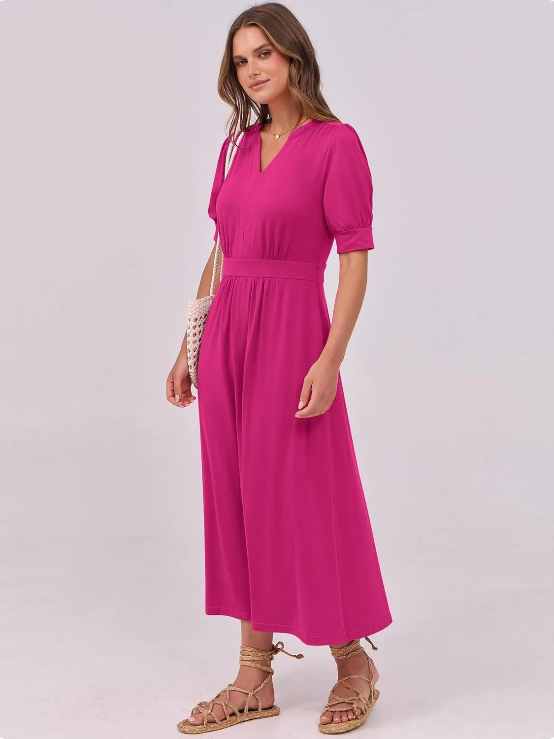 ANRABESS Women Boho Maxi Dresses Summer Short Sleeve V Neck Flowy Swing A-Line Casual Beach Long Dress