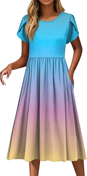 Beach Dresses for Women 2025 Vacation Swim Cover up Summer Dress Short Sleeve Boho Floral Sundress