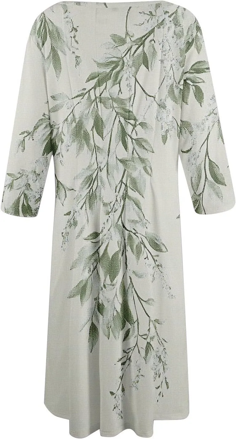 Beach Dresses for Women Summer 3/4 Sleeve Wrap Dress High Waist Plus Size Floral Dress Spring Flowy Dress with Pocket