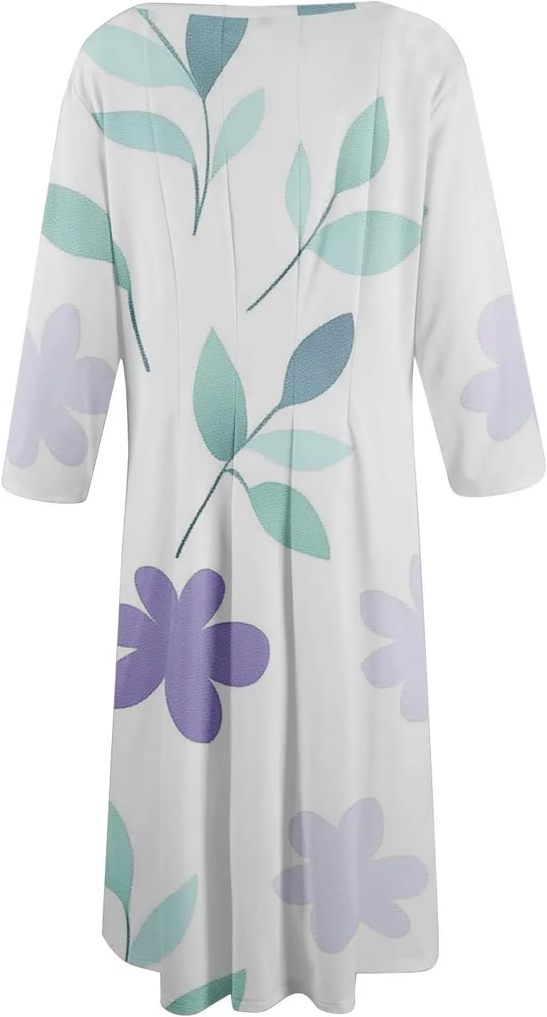 Beach Dresses for Women Summer 3/4 Sleeve Wrap Dress High Waist Plus Size Floral Dress Spring Flowy Dress with Pocket