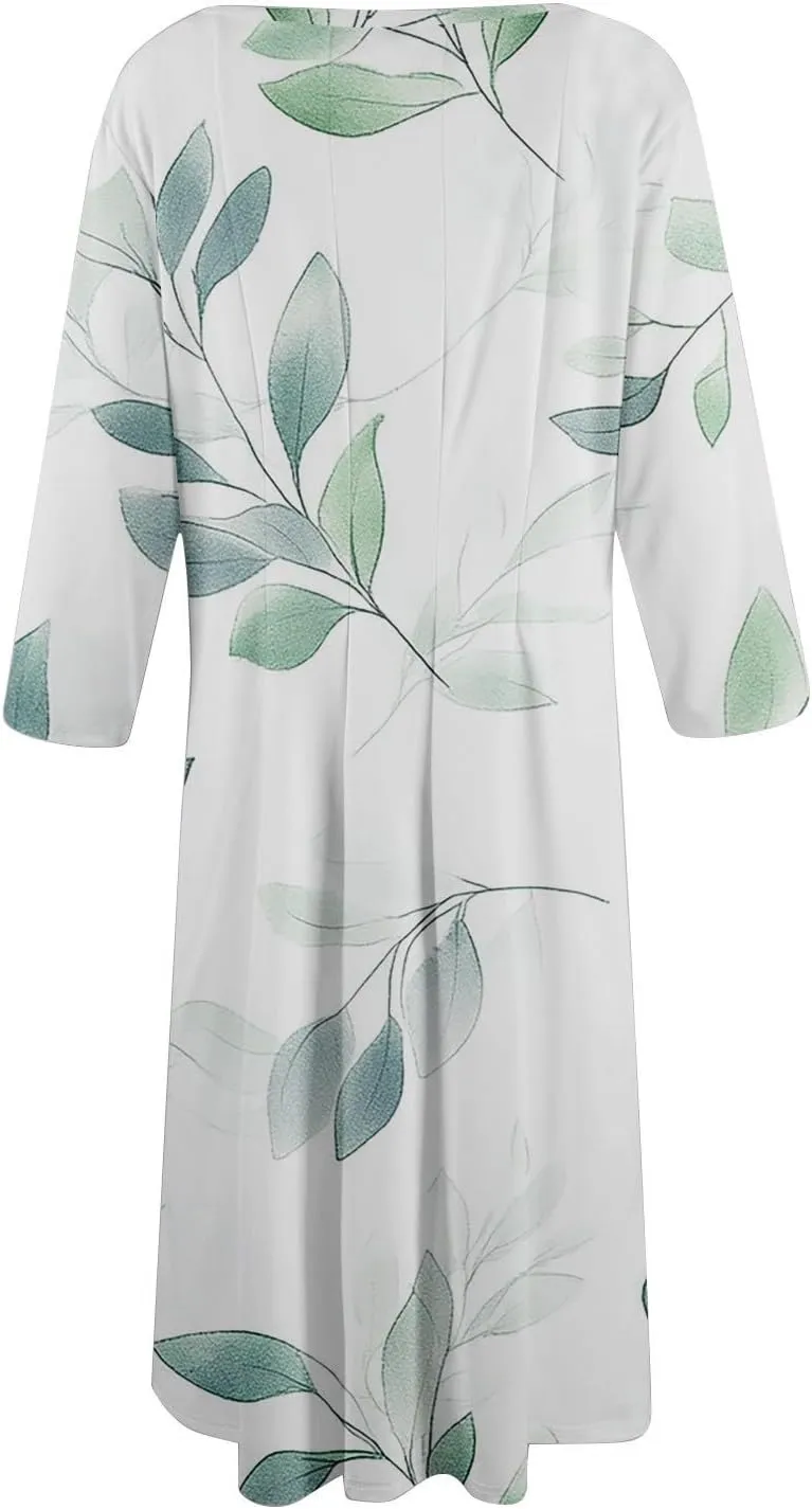 Beach Dresses for Women Summer 3/4 Sleeve Wrap Dress High Waist Plus Size Floral Dress Spring Flowy Dress with Pocket