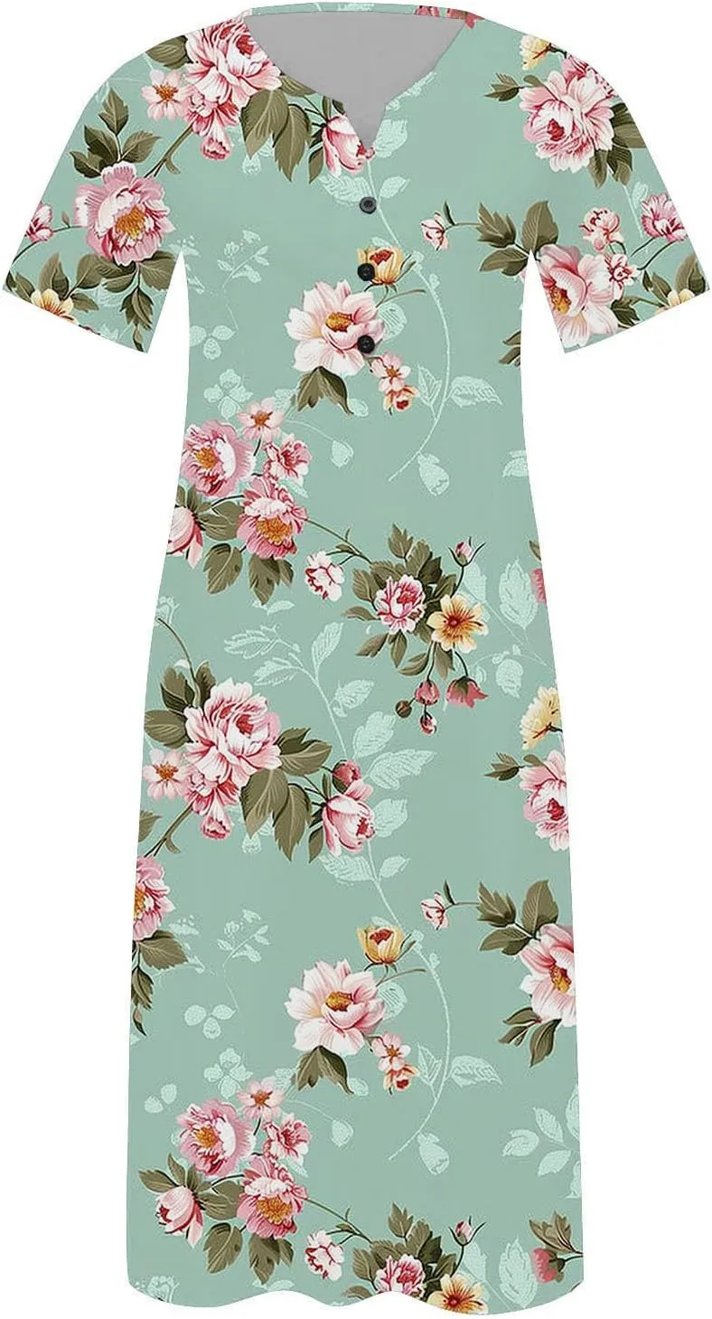 Beach Sundresses for Women 2025 Short Sleeve Summer Floral Dress Vneck Trendy Boho Maxi Dresses Flowy Beach Sundress