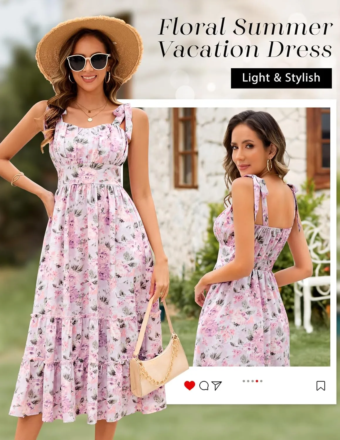 BeryLove Women's 2025 Summer Floral Boho Dress Casual Ruffle Tiered Beach Vacation Dress