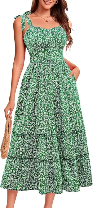 BeryLove Women's 2025 Summer Floral Boho Dress Casual Ruffle Tiered Beach Vacation Dress