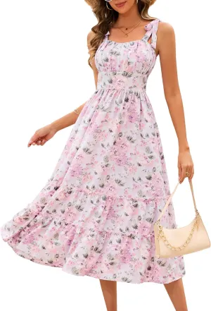 BeryLove Women's 2025 Summer Floral Boho Dress Casual Ruffle Tiered Beach Vacation Dress