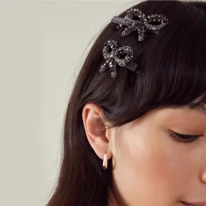 Black Embellished Bow Hair Clips Set Of 2