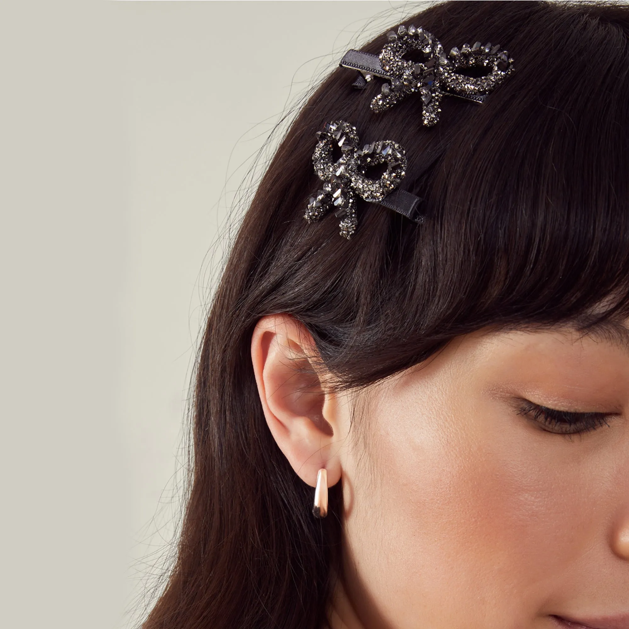 Black Embellished Bow Hair Clips Set Of 2