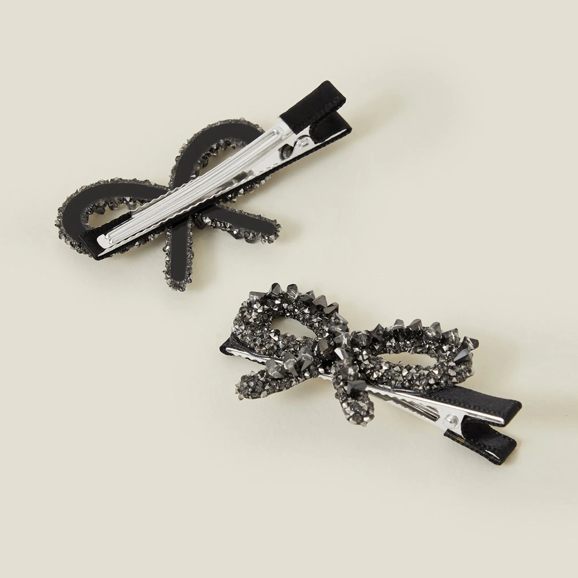 Black Embellished Bow Hair Clips Set Of 2