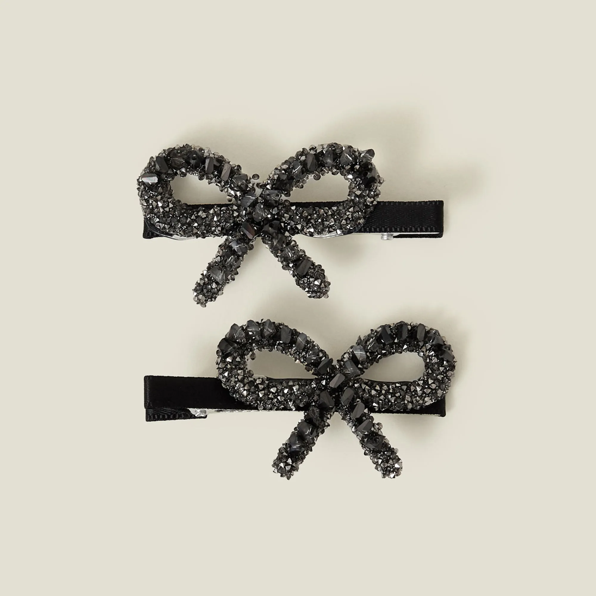 Black Embellished Bow Hair Clips Set Of 2