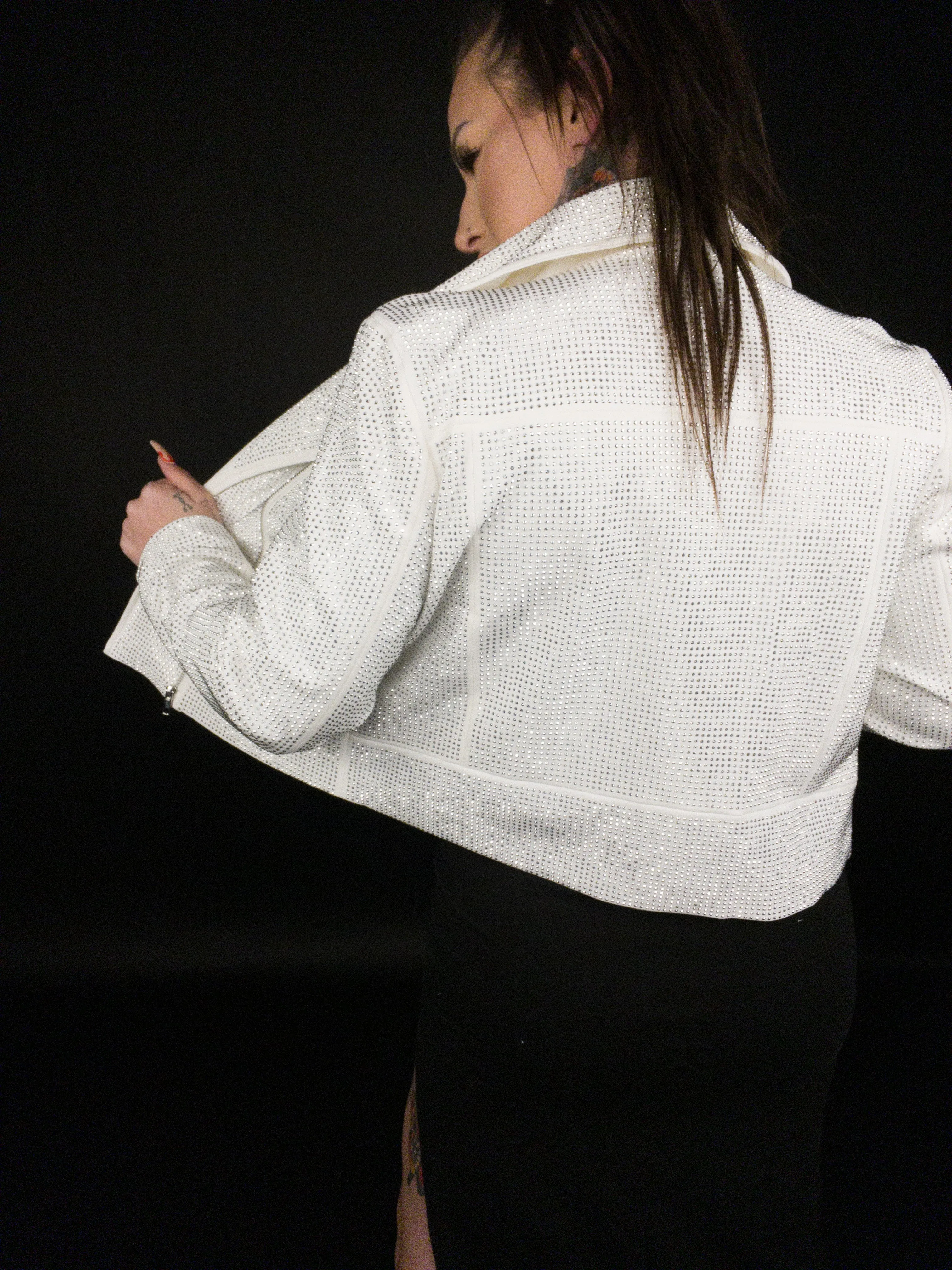 Blue B - Crystal Studded Stretch Zip Up Moto Jacket (Multiple Colors)