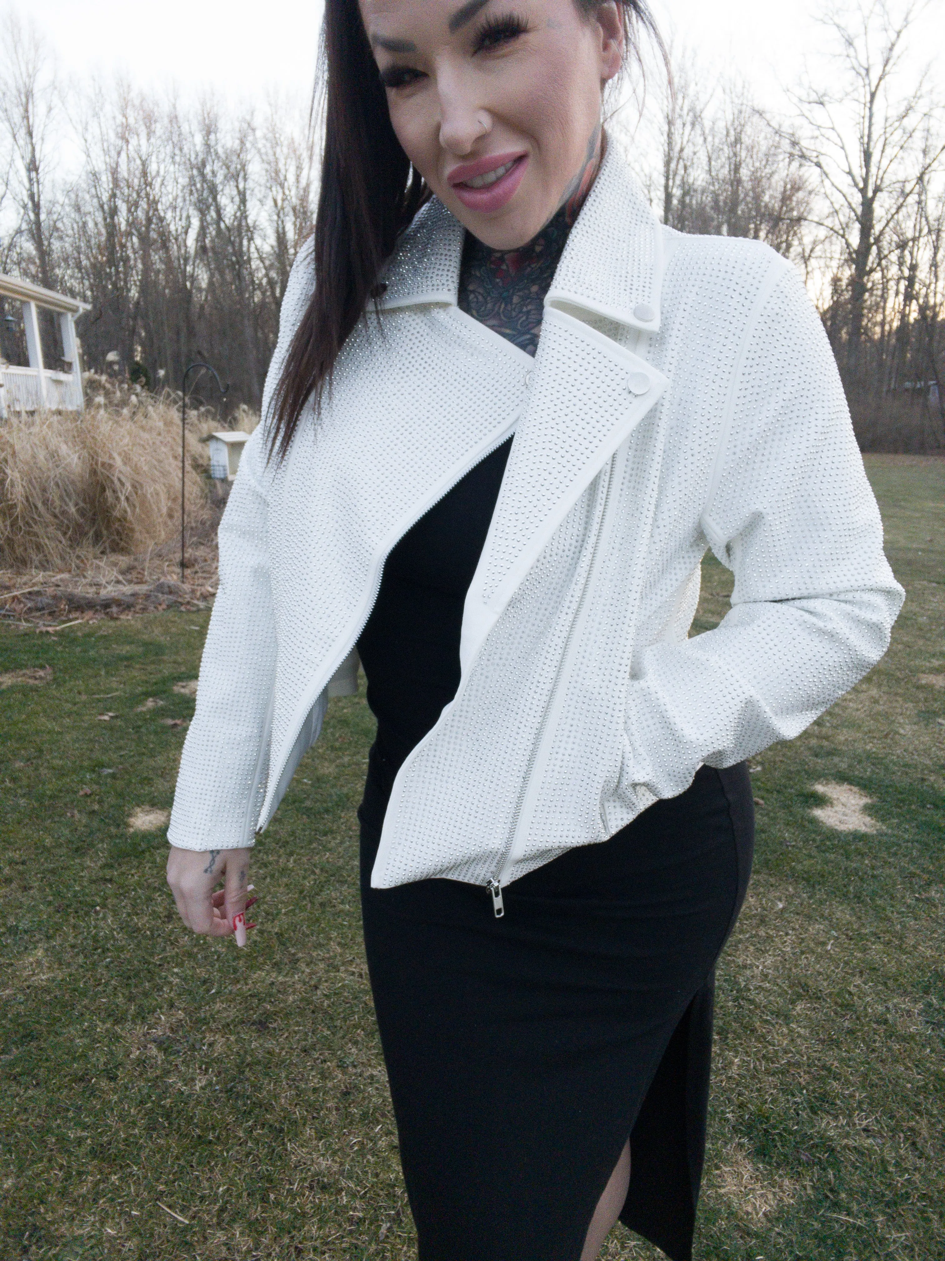 Blue B - Crystal Studded Stretch Zip Up Moto Jacket (Multiple Colors)