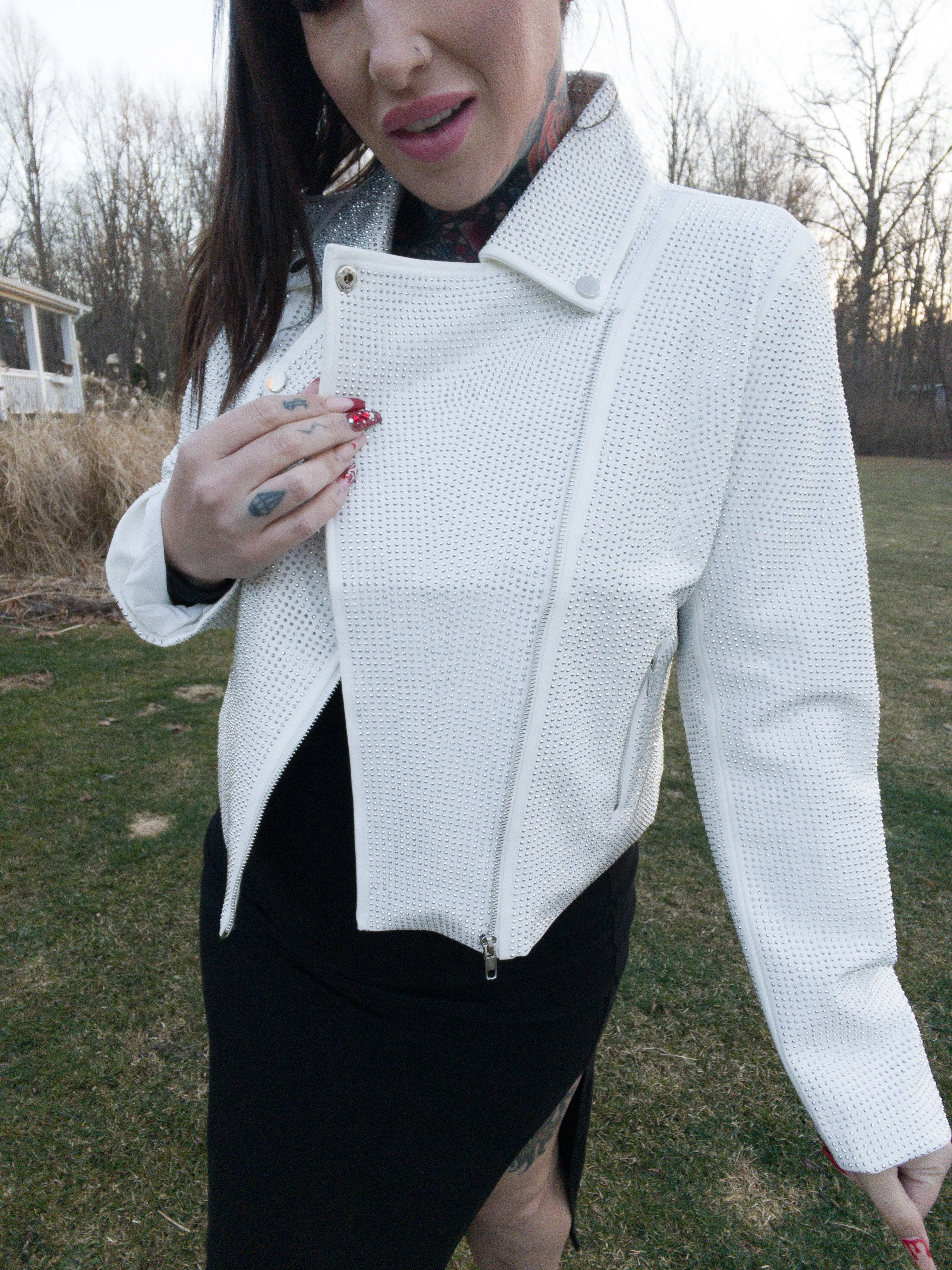 Blue B - Crystal Studded Stretch Zip Up Moto Jacket (Multiple Colors)