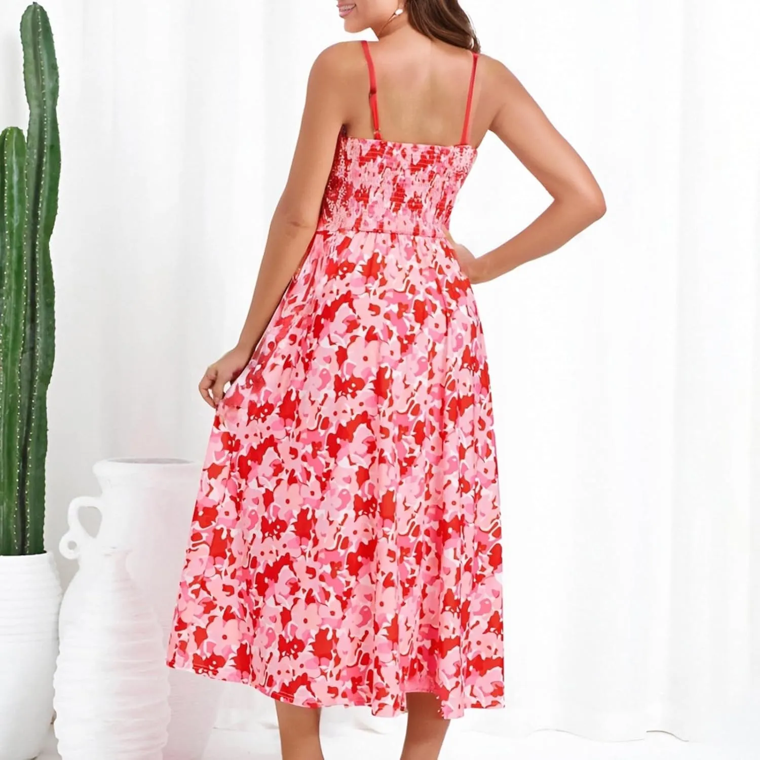 Boho Maxi Dresses for Women 2025 Summer Casual Floral Bohemian Dress Sleeveless Spaghetti Strap Long Beach Sundresses