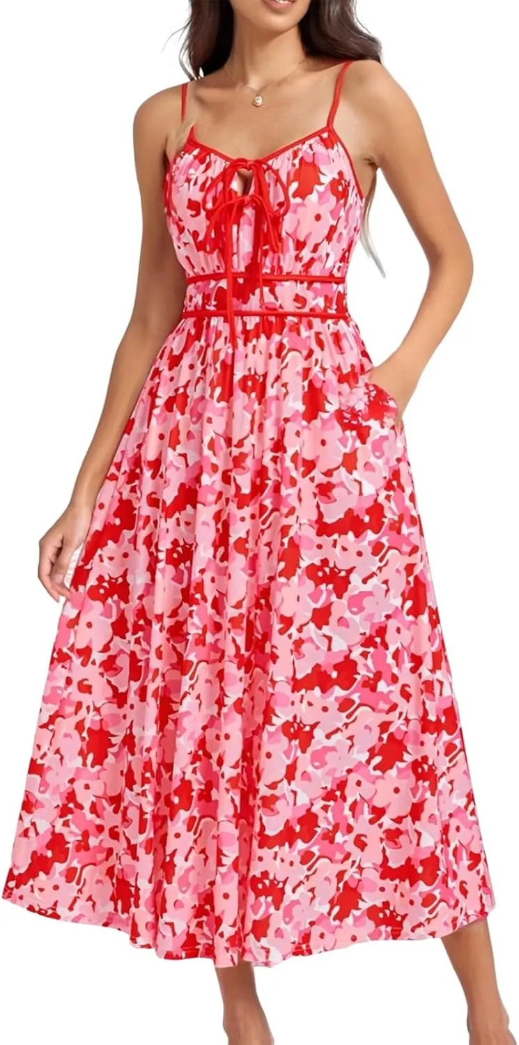 Boho Maxi Dresses for Women 2025 Summer Casual Floral Bohemian Dress Sleeveless Spaghetti Strap Long Beach Sundresses