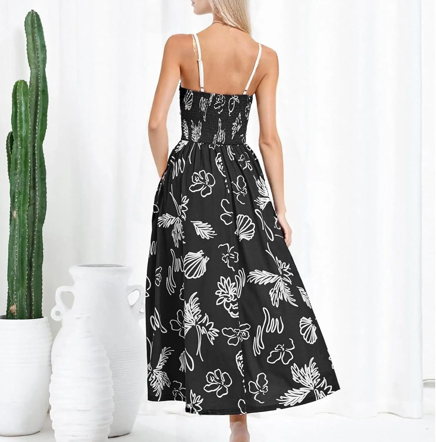 Boho Maxi Dresses for Women 2025 Summer Casual Floral Bohemian Dress Sleeveless Spaghetti Strap Long Beach Sundresses