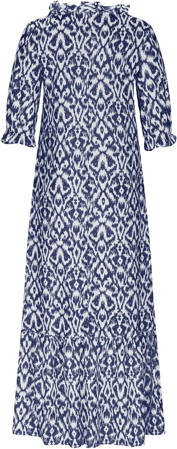 Boho Maxi Dresses for Women Summer Fashion Print V Neck Short Sleeve Flowy Dress Long Beach Dress Casual Sundress