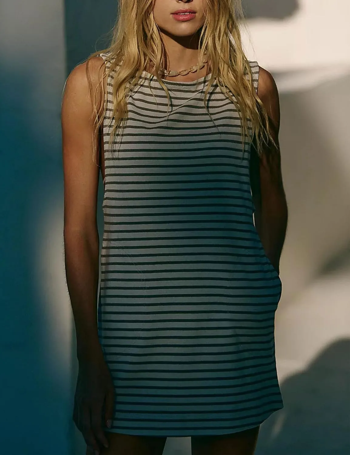 Bozanly Summer Sleeveless Striped Dresses for Women 2025 Cute Beach Mini Tank Sundresses with Pockets
