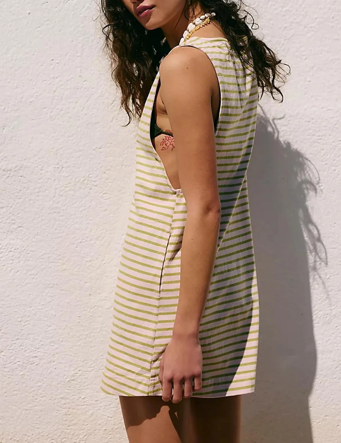 Bozanly Summer Sleeveless Striped Dresses for Women 2025 Cute Beach Mini Tank Sundresses with Pockets