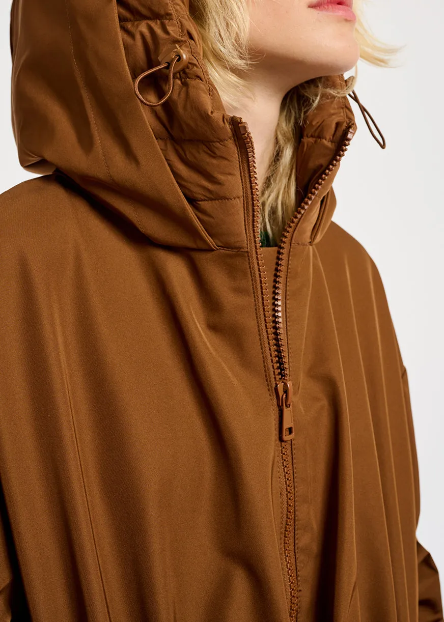 Brown oversized hooded raincoat