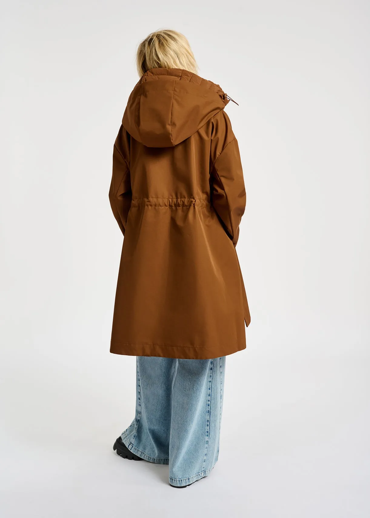 Brown oversized hooded raincoat