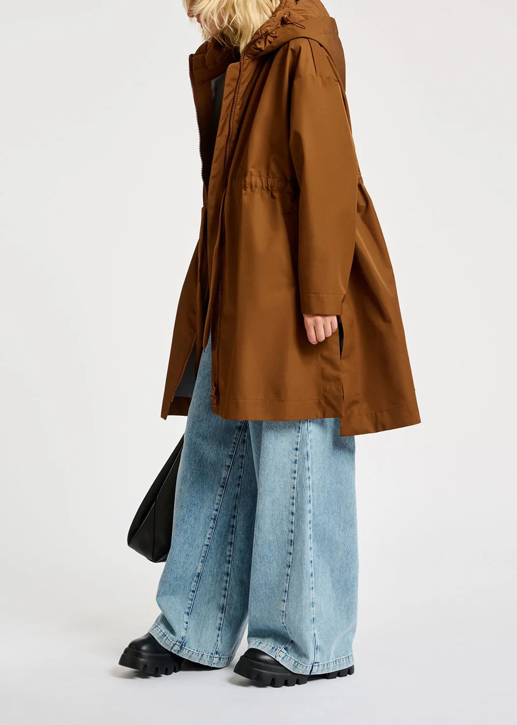 Brown oversized hooded raincoat