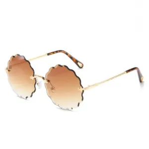 Brown Womens' Round Diamond Trim Rimless Sunglasses