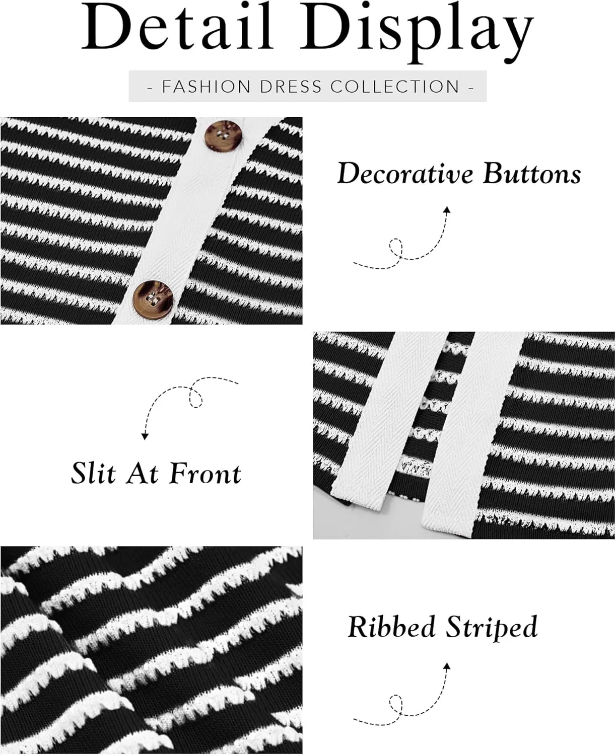 BTFBM Women Casual Long Sleeve Dress Fall Dresses 2024 Striped Midi Dresses Decorative Button Ribbed Knit Dresses