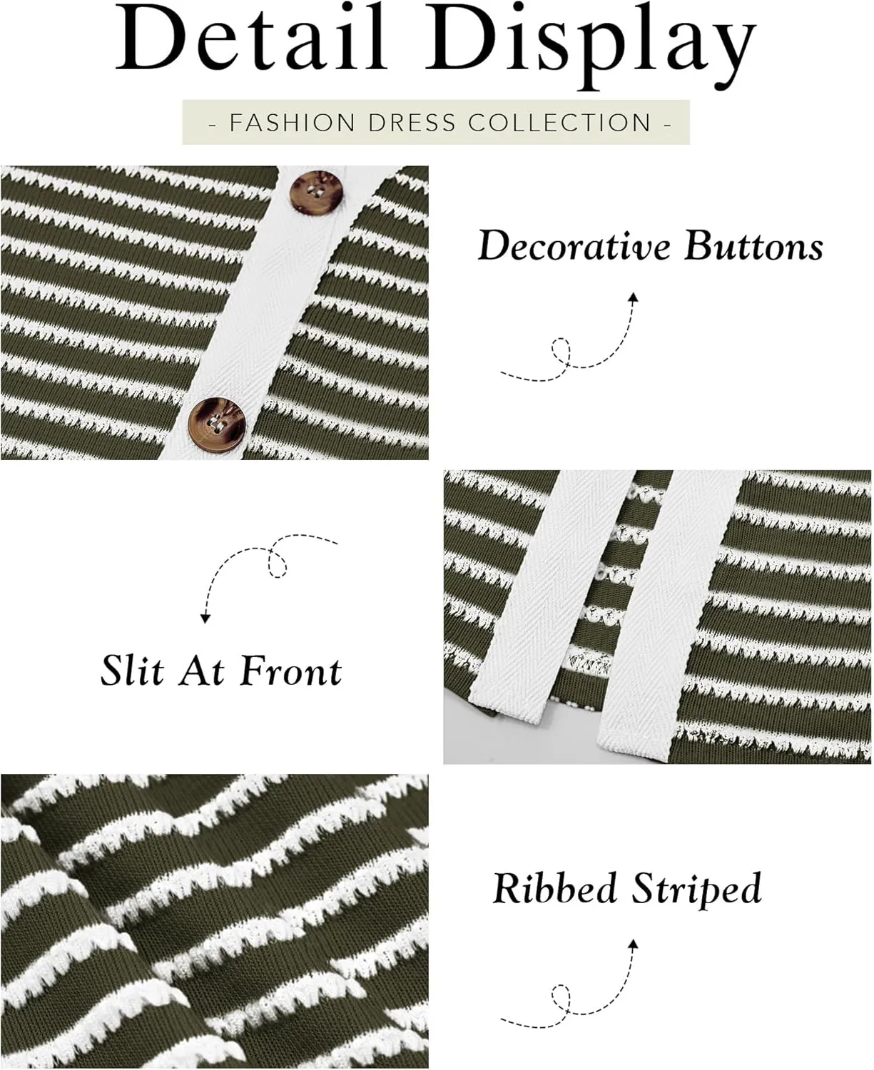 BTFBM Women Casual Long Sleeve Dress Fall Dresses 2024 Striped Midi Dresses Decorative Button Ribbed Knit Dresses