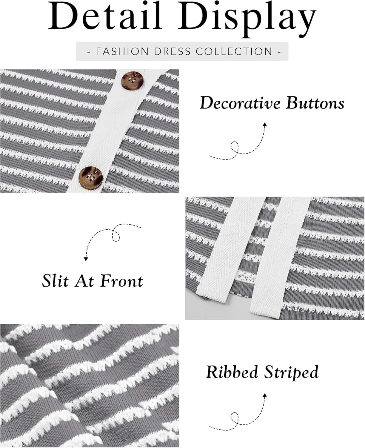 BTFBM Women Casual Long Sleeve Dress Fall Dresses 2024 Striped Midi Dresses Decorative Button Ribbed Knit Dresses