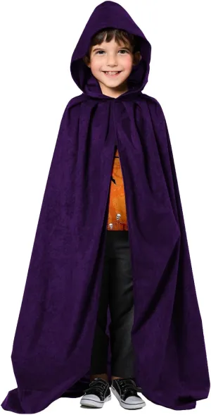 candyfouse Kids Halloween Hooded Velvet Cloak Cape, Party Cosplay Costume Ages 3-16, Magical Fun Role Play