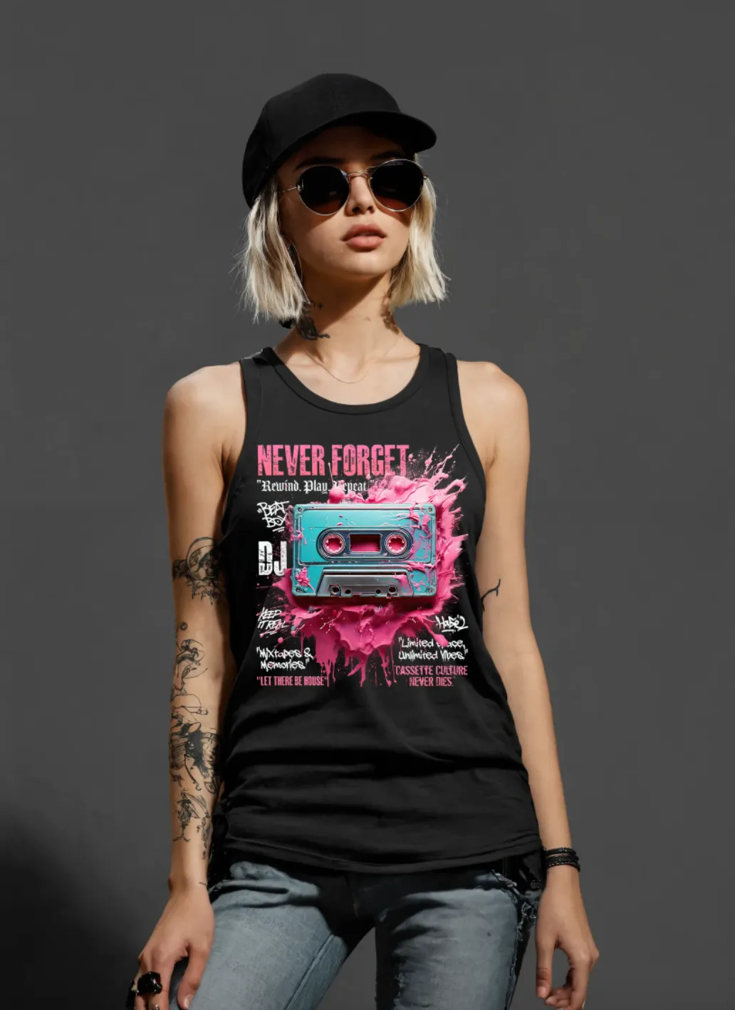 Cassette Pink Art Tank Top | Grooveman Music TM