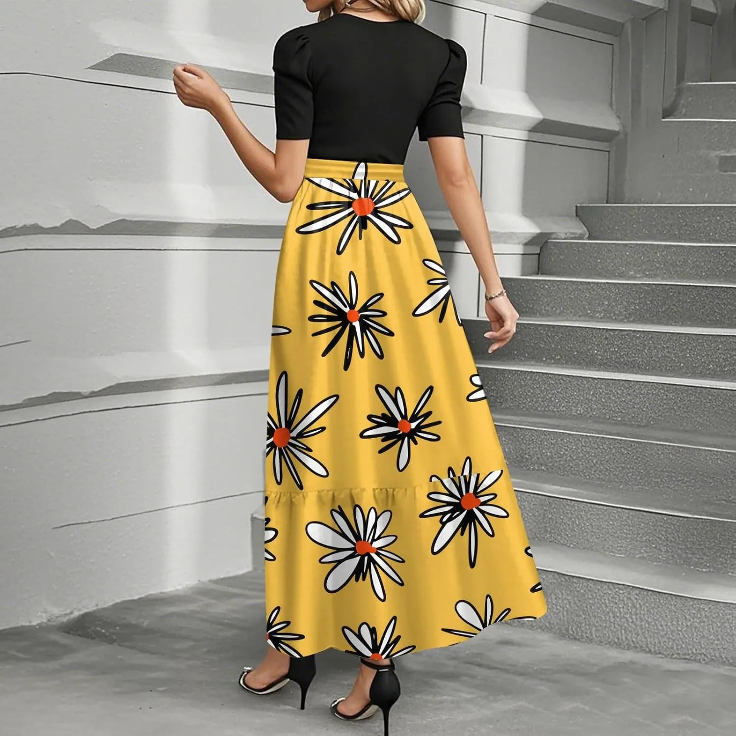 Casual Dresses for Women 2025, Elegant Bow Detail Beach Boho High Waisted Flower Print Womens Sundresses
