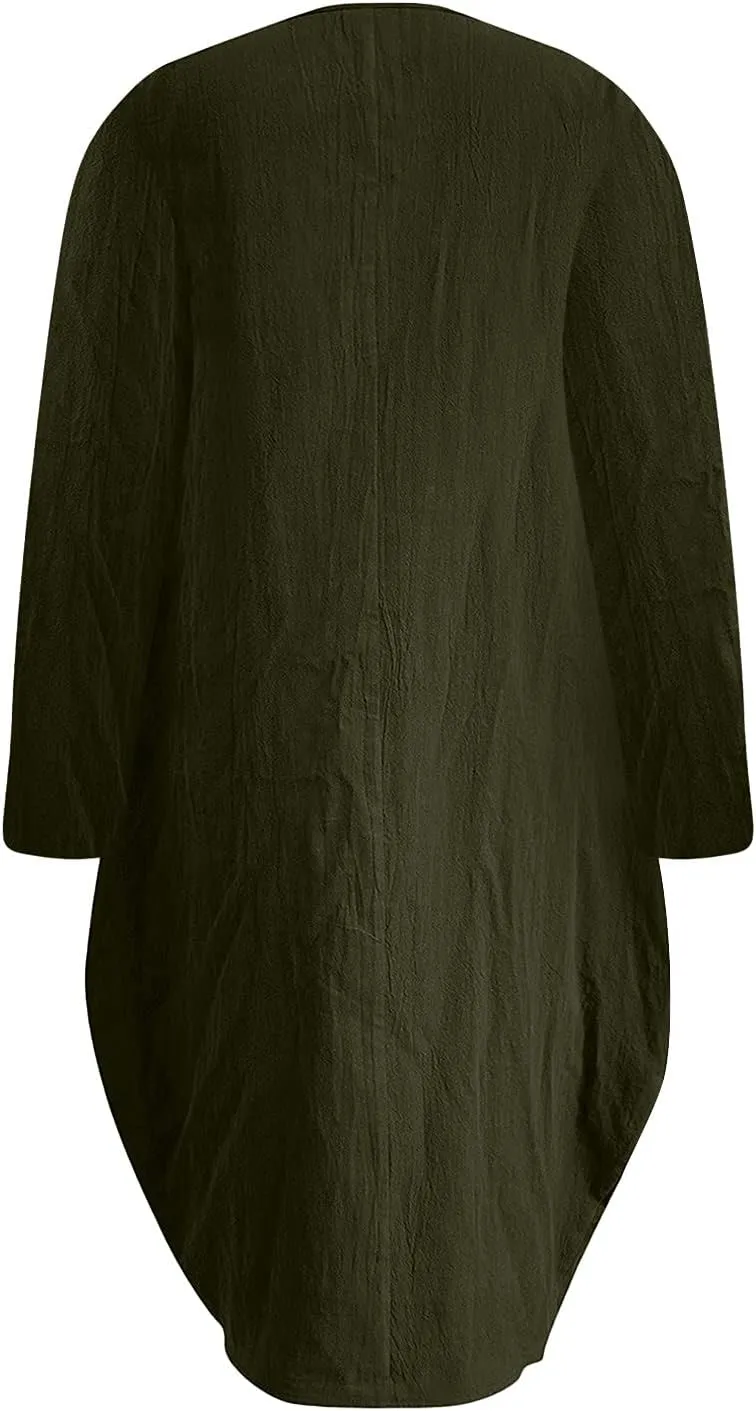 Casual Dresses for Women Summer Round Neck 3/4 Sleeve Solid Loose Long Tops Comfy Shift Plus Size Dress with Pocket
