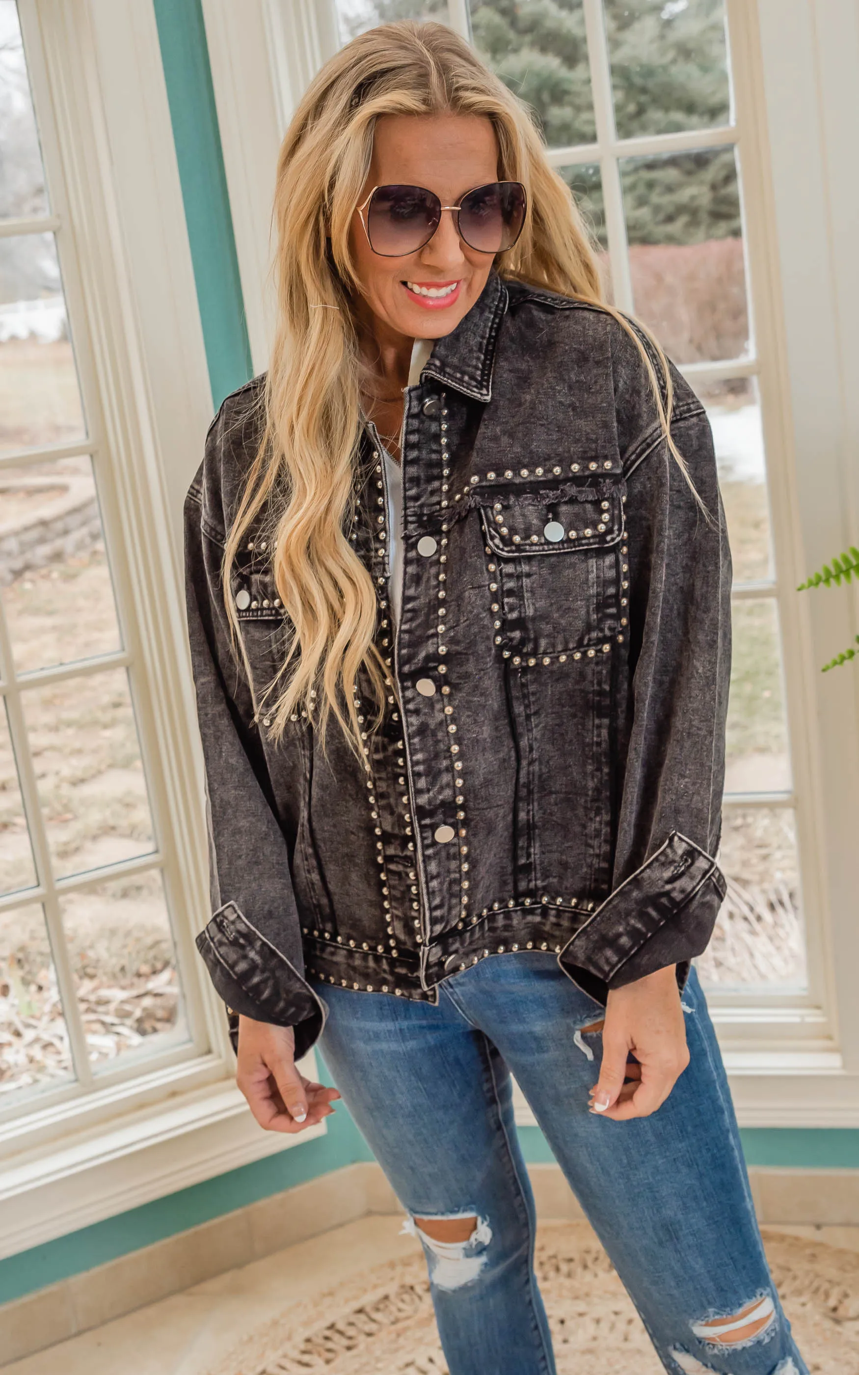 Charcoal Stud Denim Jacket