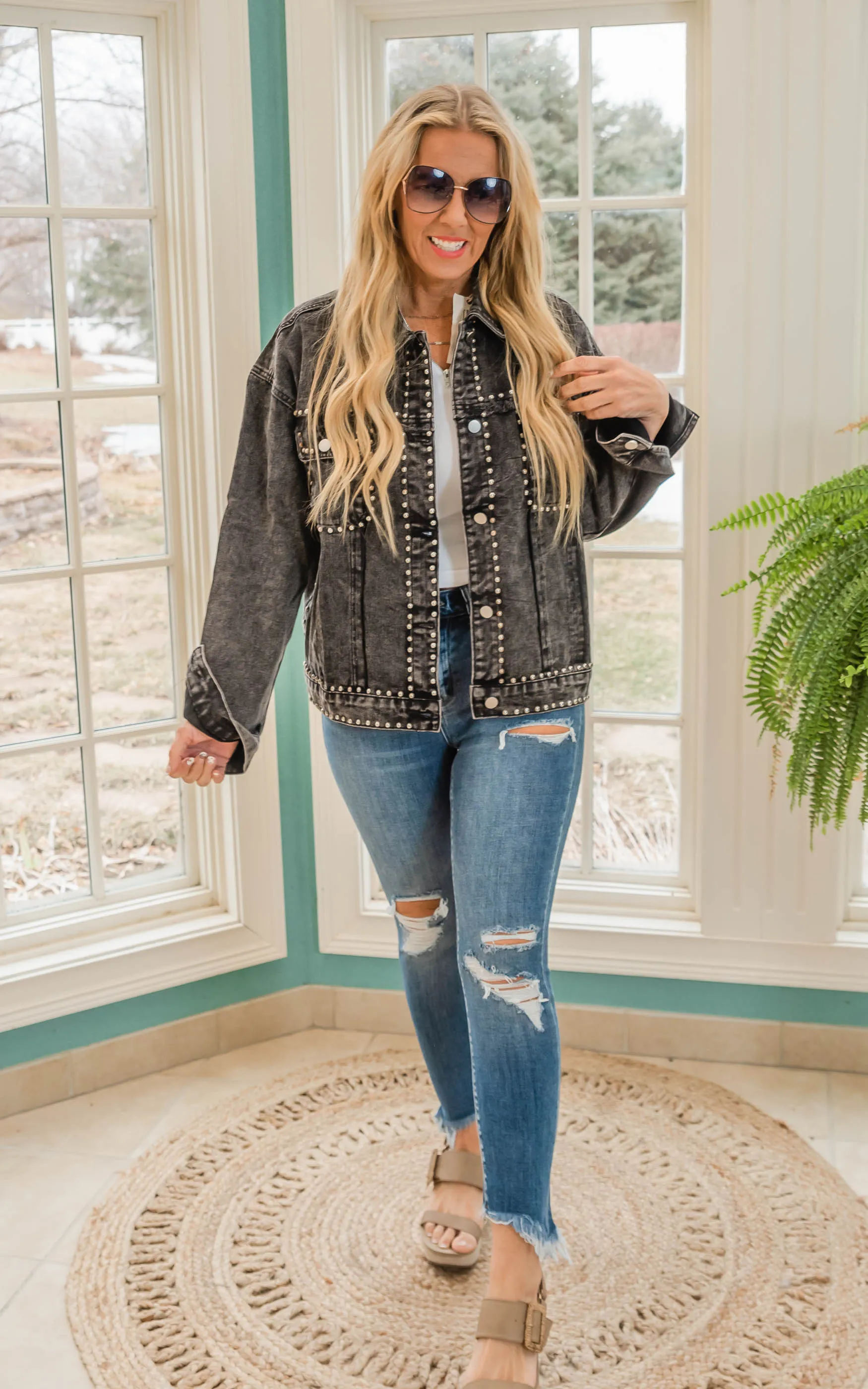 Charcoal Stud Denim Jacket