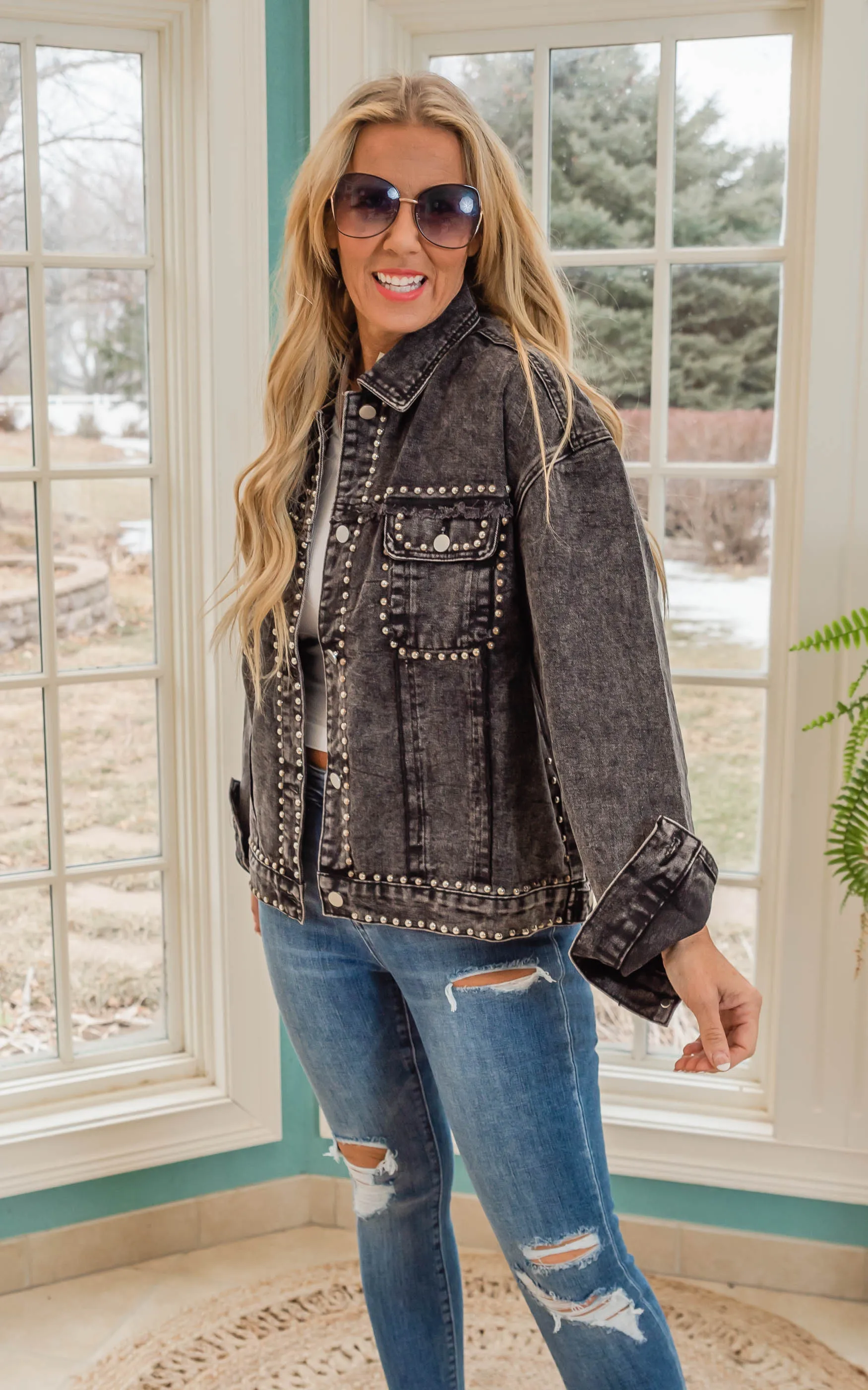 Charcoal Stud Denim Jacket