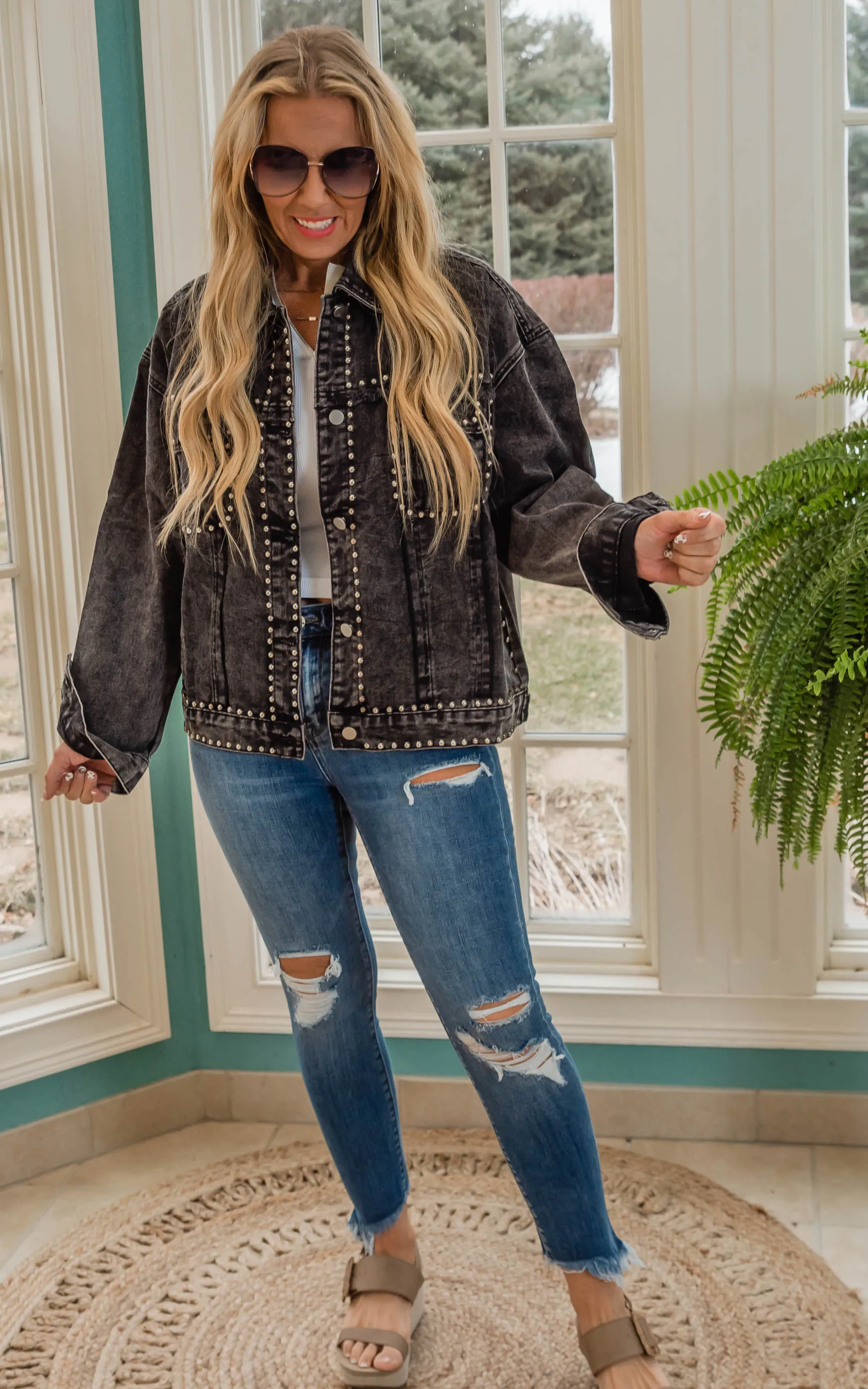 Charcoal Stud Denim Jacket