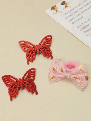 Charming Red Lace and Pink Glitter Bow Clips Set