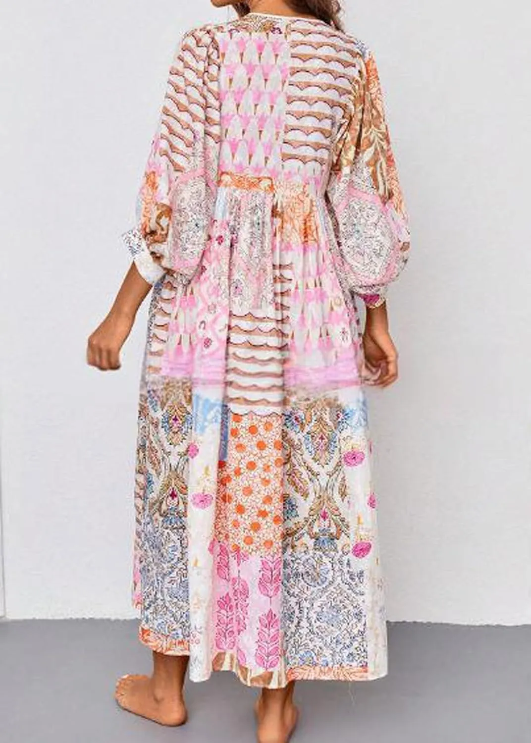 CHARTOU Women Boho Floral Printed Long Dress Summer Lantern Half Sleeve Beach Flowy Loose Swing Sundress