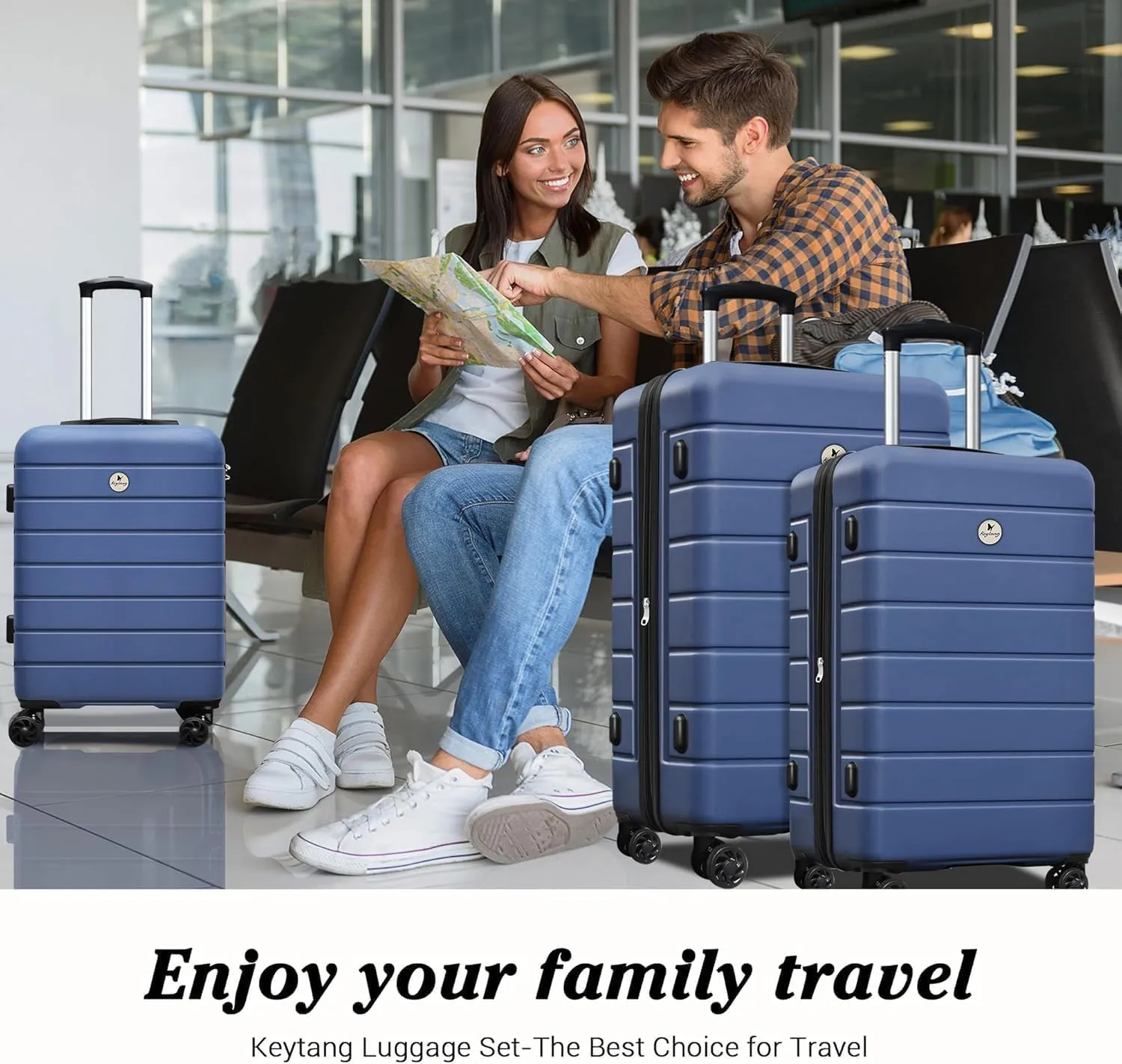 Classic 3-Piece Luggage Set with TSA Lock, PC ABS Durable Lightweight Suitcase with Spinner Wheels, Hardshell Expandable Carry-On Luggage for Business Family Travel, 20/24/28 inch, Navy Blue
