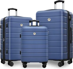 Classic 3-Piece Luggage Set with TSA Lock, PC ABS Durable Lightweight Suitcase with Spinner Wheels, Hardshell Expandable Carry-On Luggage for Business Family Travel, 20/24/28 inch, Navy Blue