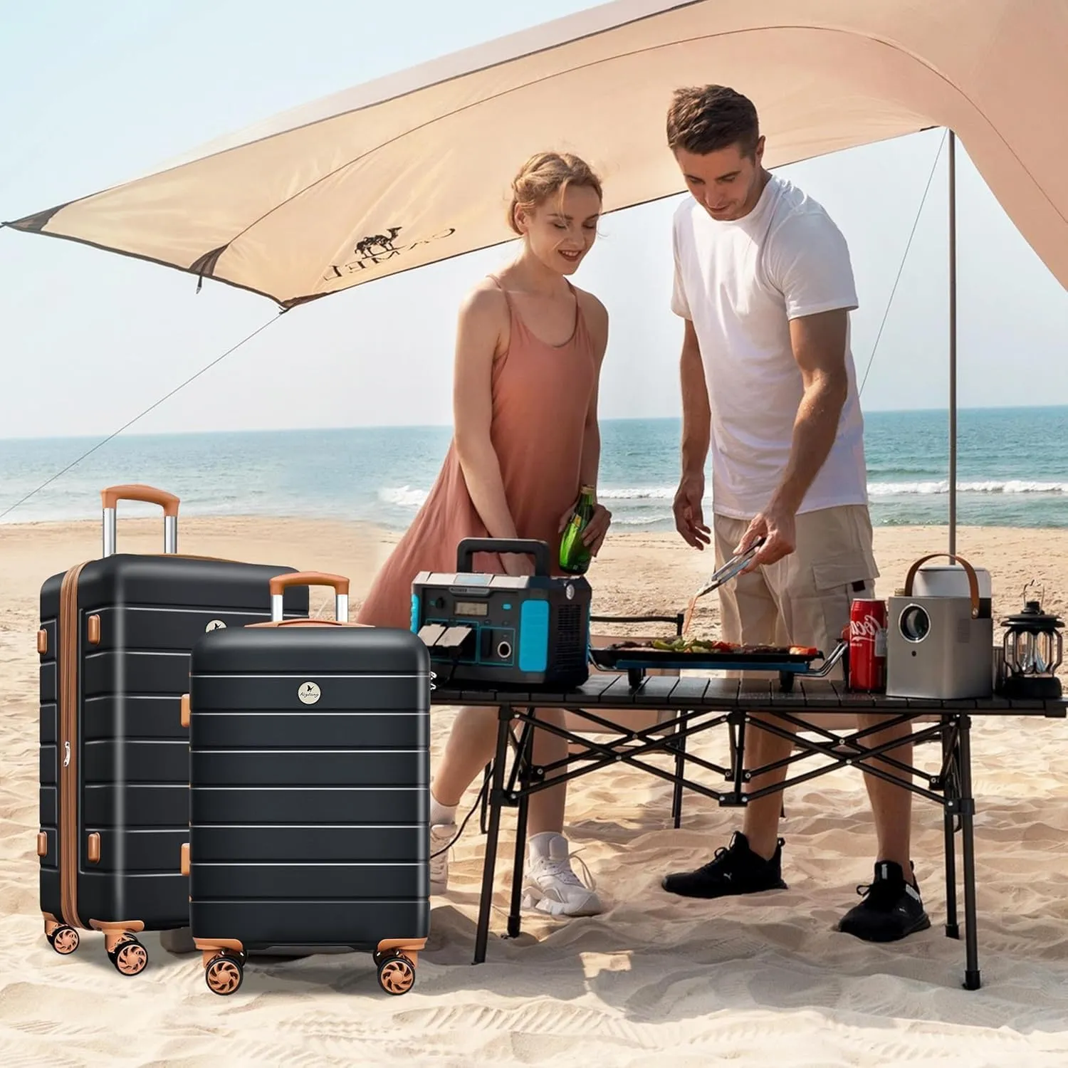 Classic Light Weight Hardside Expandable Spinner Wheels Luggage Suitcase W/TSA Lock, Apricot Black, 3 Piece Set