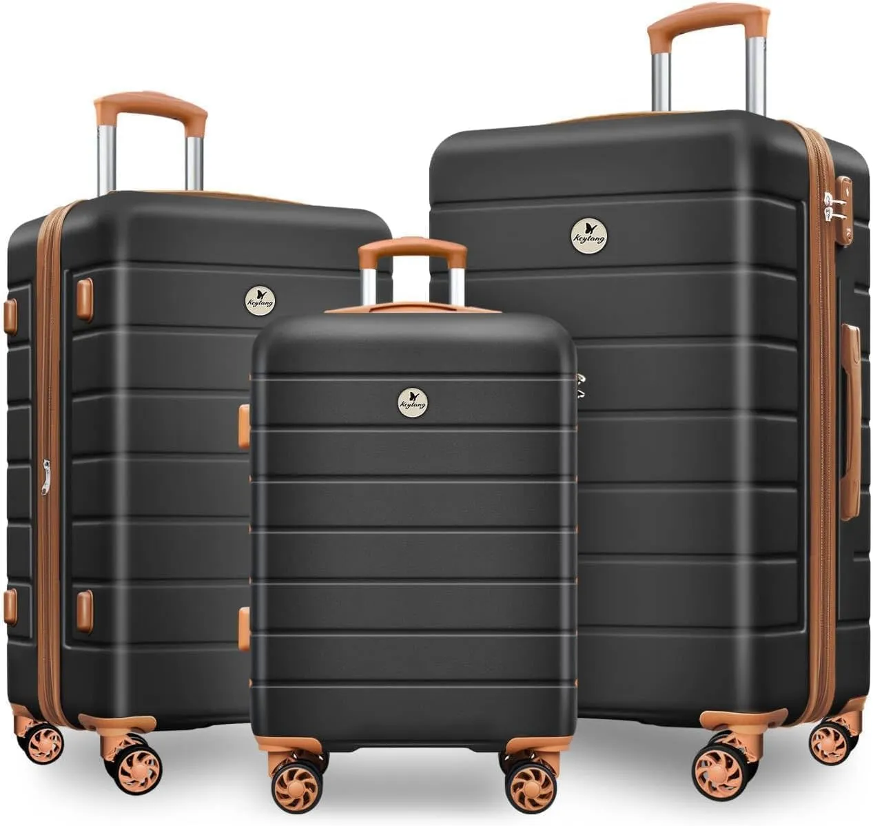 Classic Light Weight Hardside Expandable Spinner Wheels Luggage Suitcase W/TSA Lock, Apricot Black, 3 Piece Set