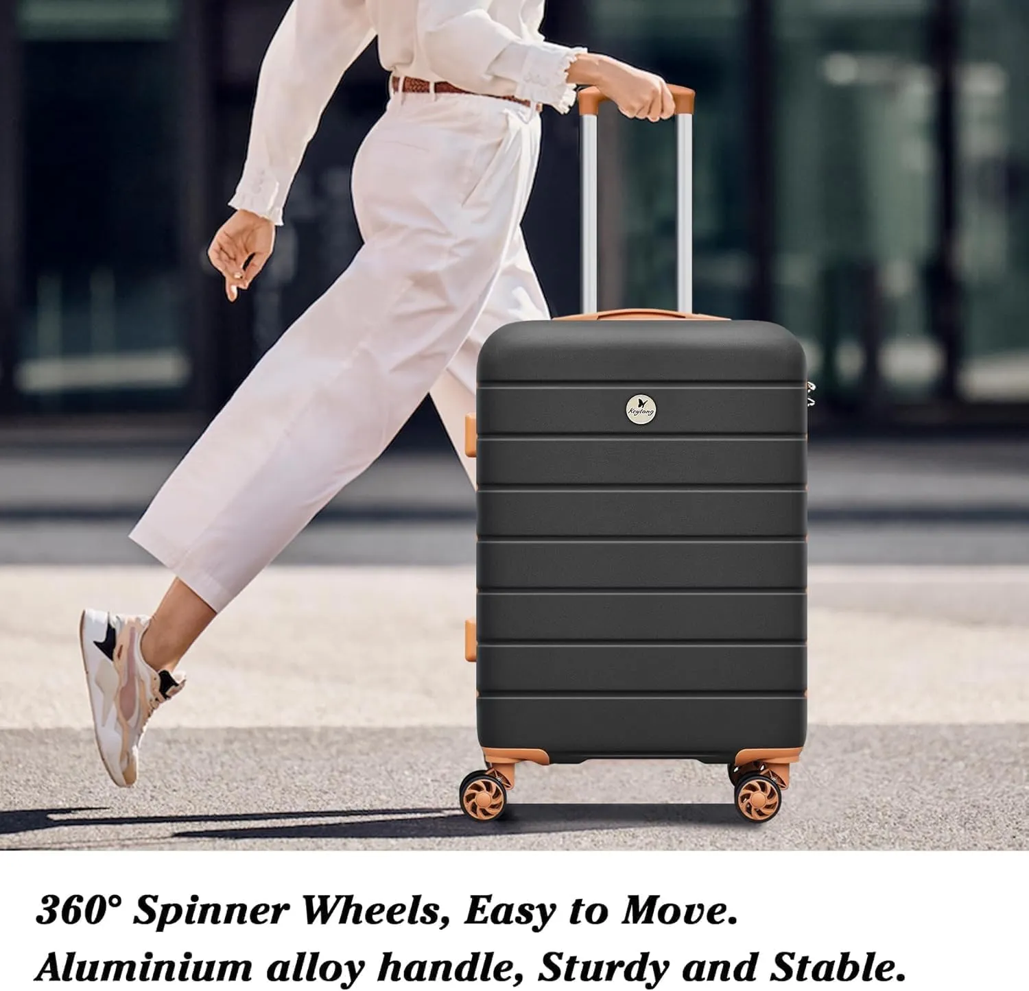 Classic Light Weight Hardside Expandable Spinner Wheels Luggage Suitcase W/TSA Lock, Apricot Black, 3 Piece Set