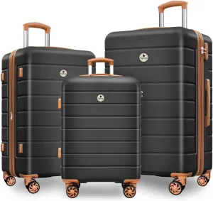 Classic Light Weight Hardside Expandable Spinner Wheels Luggage Suitcase W/TSA Lock, Apricot Black, 3 Piece Set