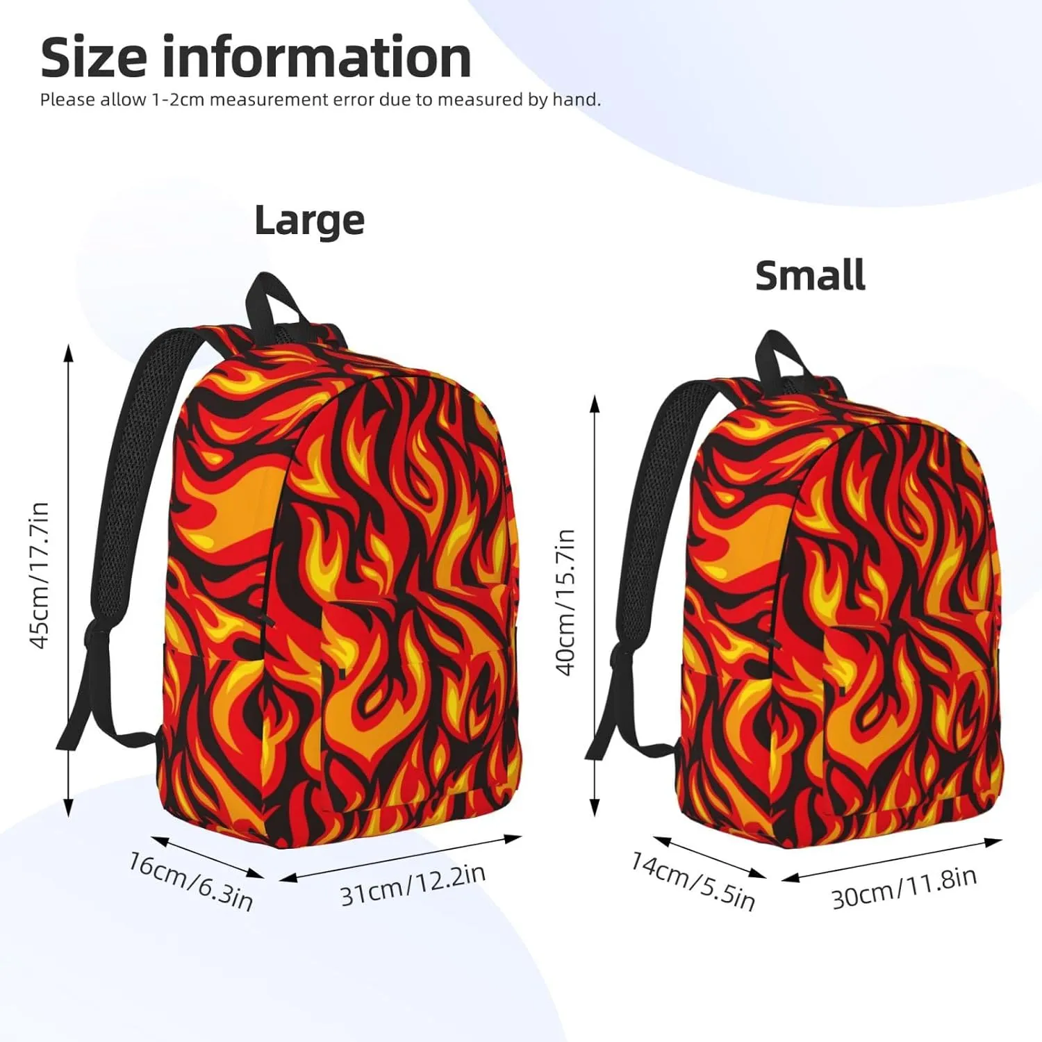 Cool Fire Fun Backpack for Girls Boys Women Lightweight Canvas Bookbag Casual Daypack for Travel Outdoor Camping, 17 Inch