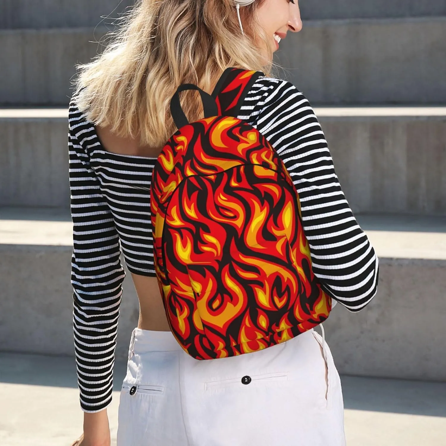 Cool Fire Fun Backpack for Girls Boys Women Lightweight Canvas Bookbag Casual Daypack for Travel Outdoor Camping, 17 Inch
